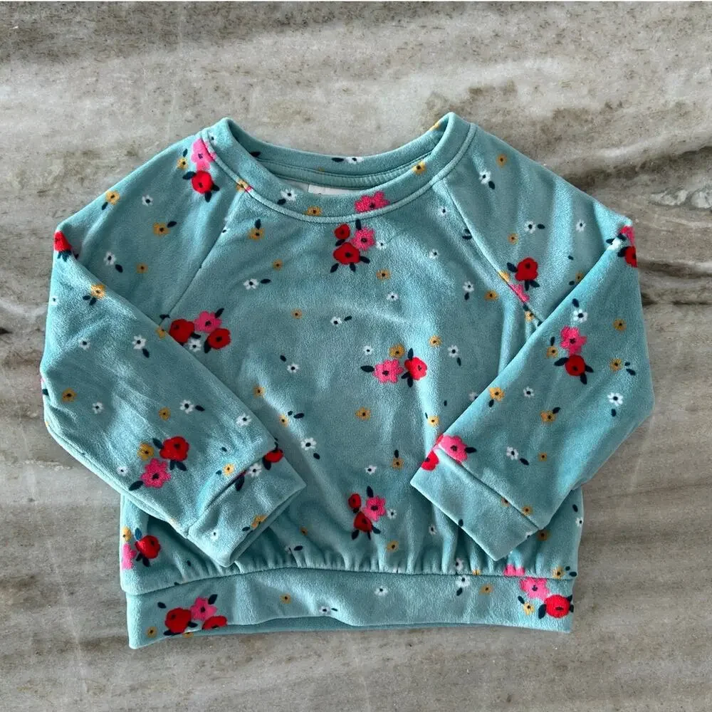 Cat & Jack Toddler Girl Velour Floral Lounge Set 2T Blue Jogger Set